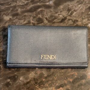 Fendi Silver Metallic Continental Wallet with Logo